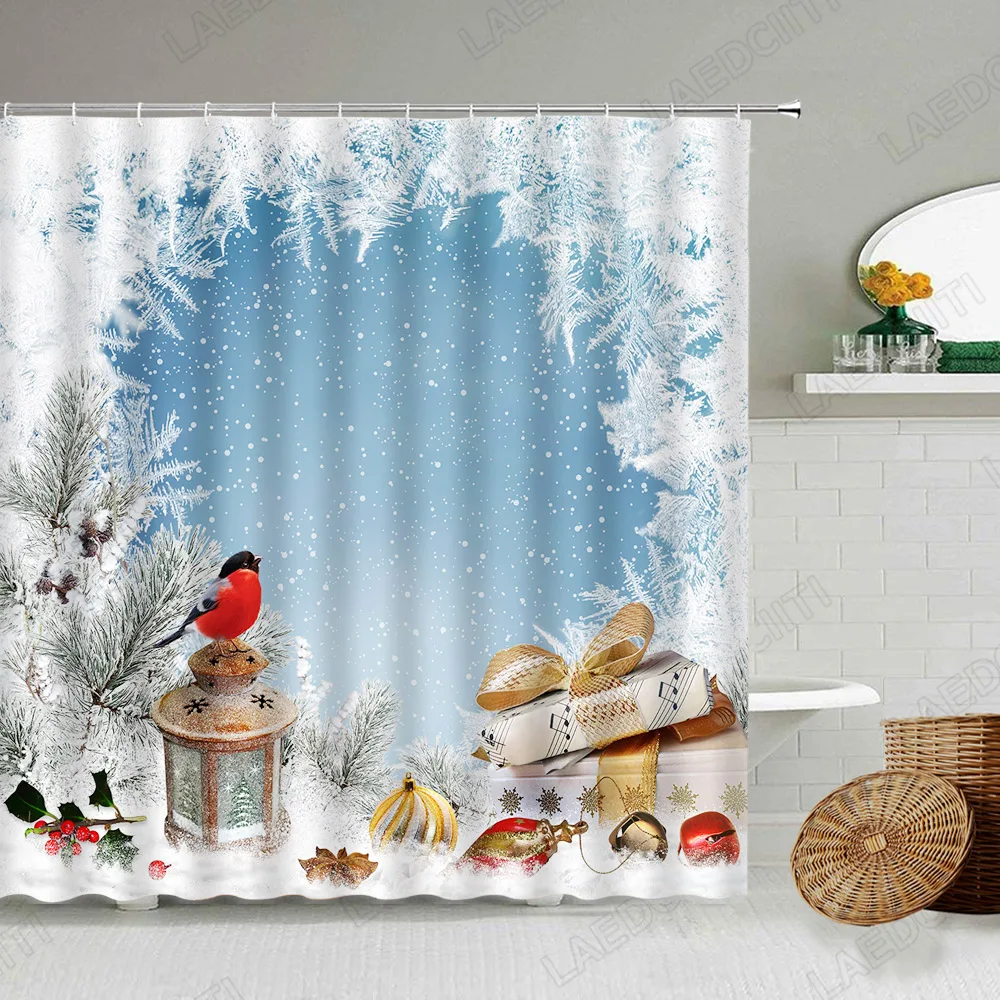 

Рождественские занавески для душа, ветка, снежинка, красная птица, Рождественский шар, подарок, снежный зимний пейзаж, новогодние праздничн...