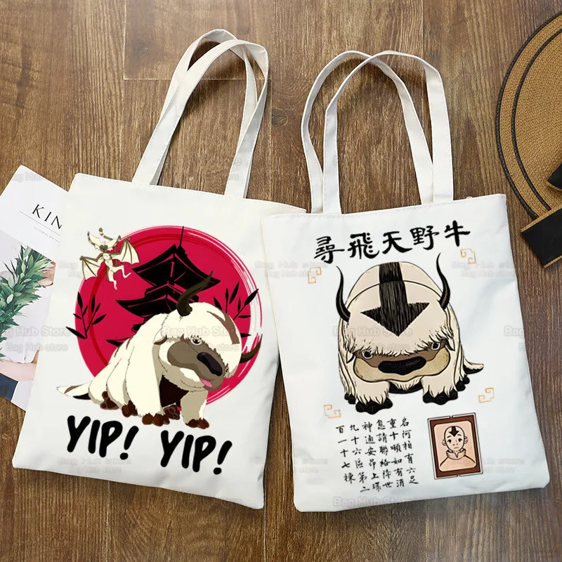 

Appa YIP YIP Cartoon Canvas Shoulder Tote Bag Handbags Avatar The Last Airbender Eco Reusable Shopping Bag Vintage Ulzzang Bags