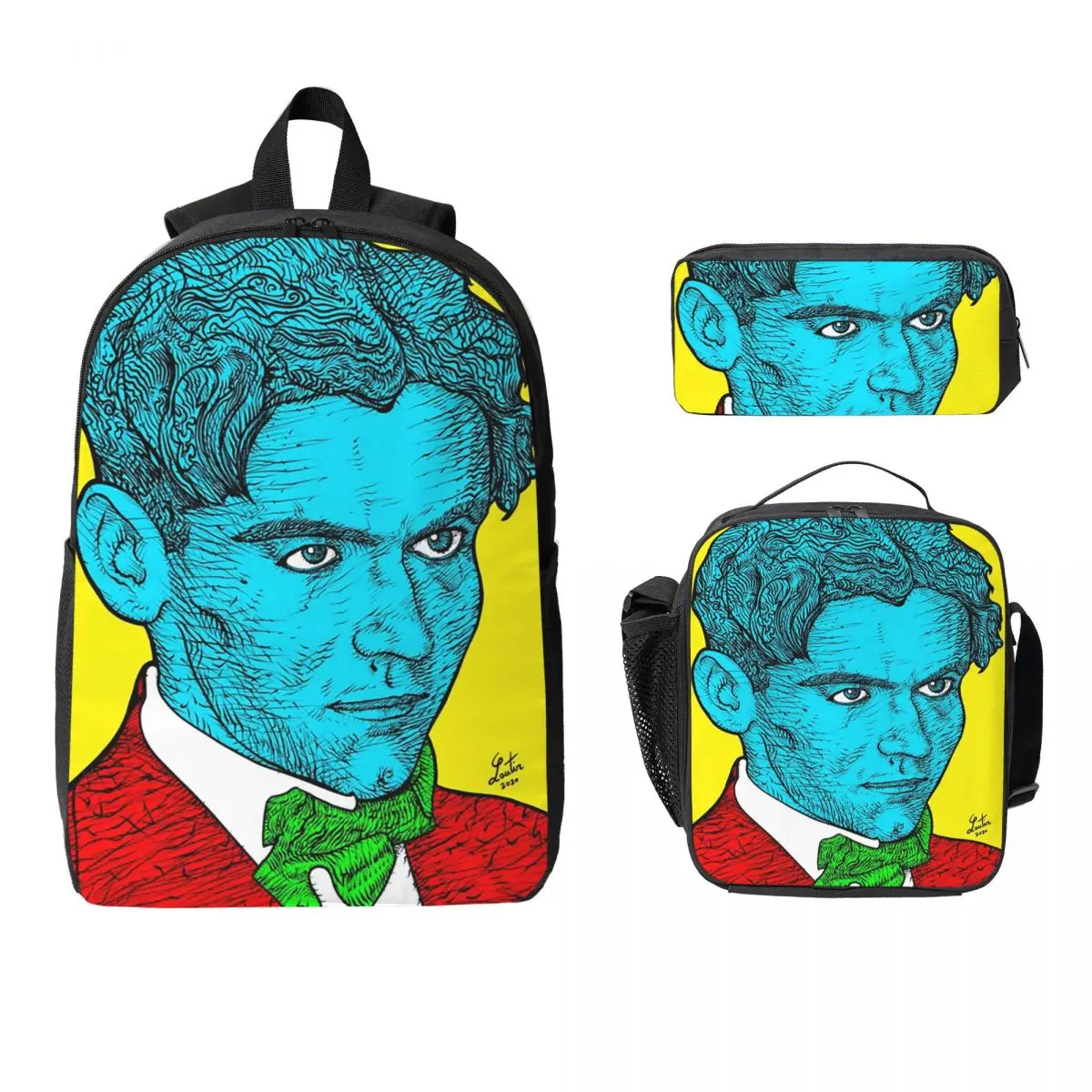 Фото Рюкзак Federico Garcia Lorca Portrait 16, школьная сумка, сумка для ноутбука, сумка через плечо, набор из 3 предметов: термосумка для обедов, пенал №1
