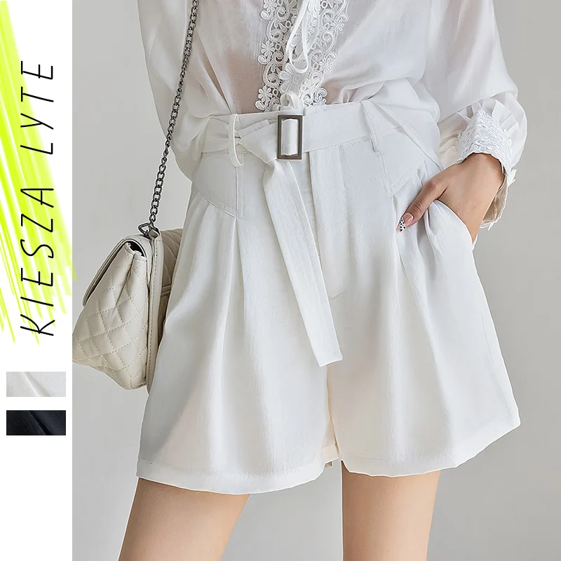 

Women Casual High Waist Flower Bud Shorts Korean Style Fashion Lace Up Sashes B All-Match Wide Legs Pants