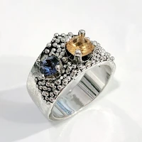 inlaid two color zircon ring cross border european and american fashion mens and womens retro ring