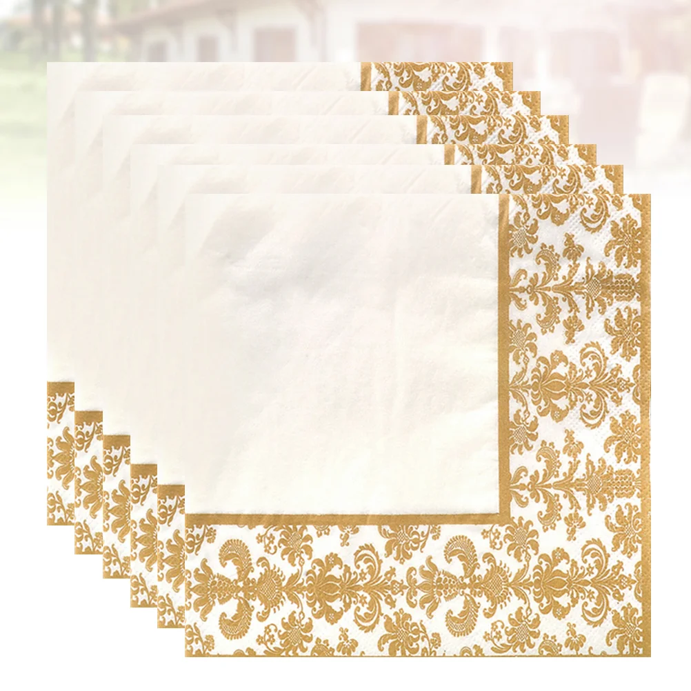 

Paper Napkins Cocktail Tissue Napkin Gold Tea Golden Party Decorative Disposable Restaurant Printed Daily Use