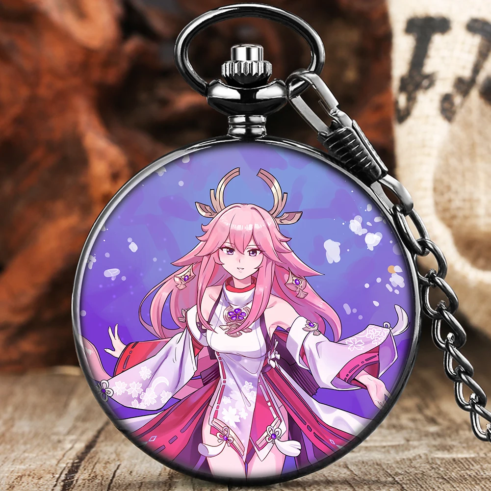 

Cute Girl Pocket Watch Famous Japanese Anime Pendant Watch with Necklace Japan Style Fob Watch Gift for Kids Reloj De Bolsillo