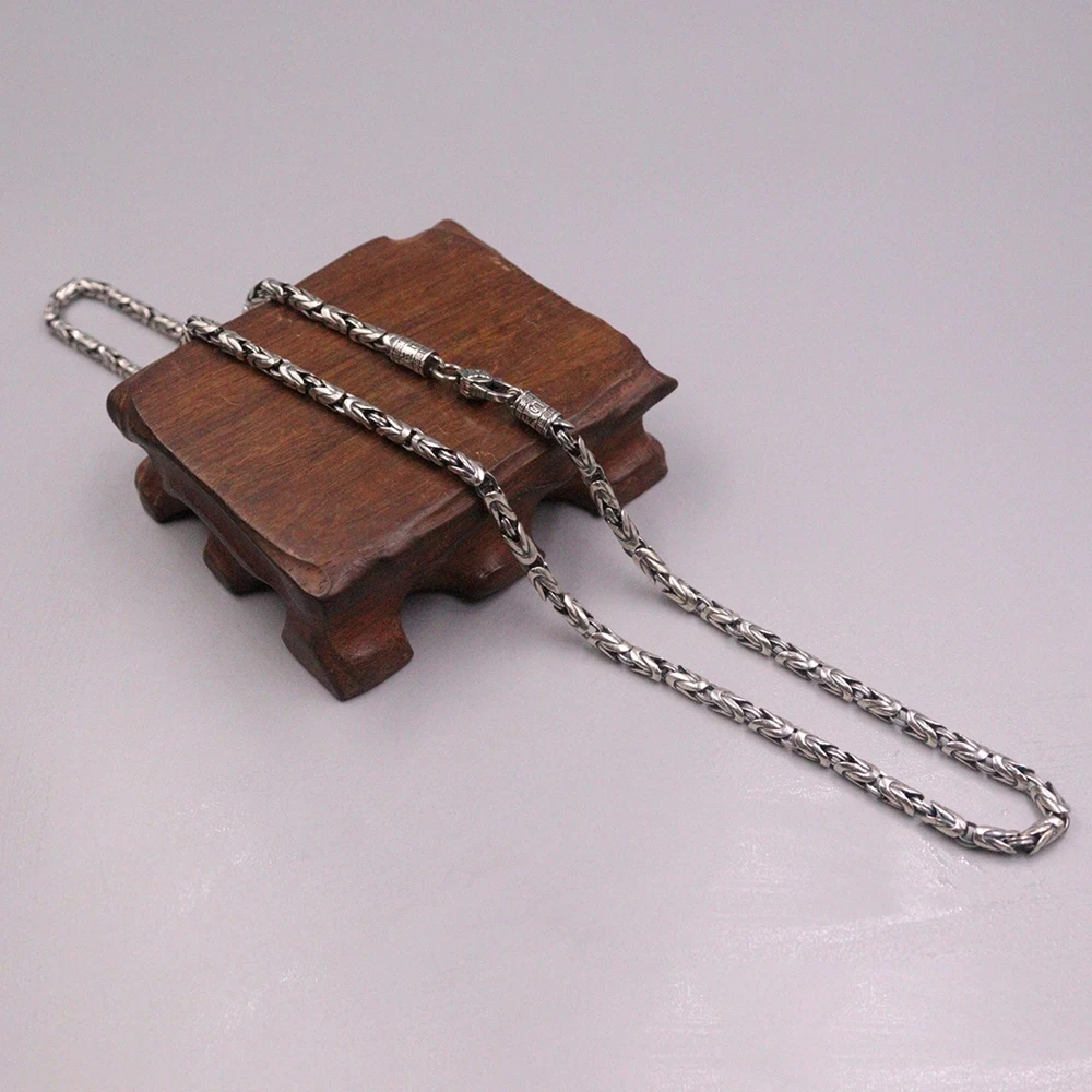 Настоящая твердая цепочка из стерлингового серебра 925 пробы мужская мантра 4 мм