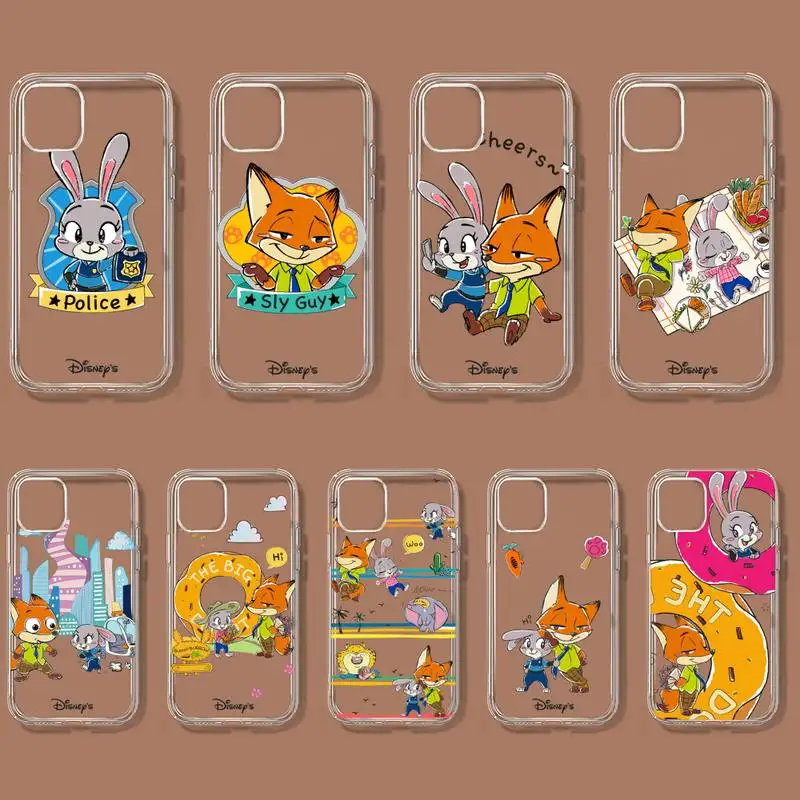 

Disney Zootopia Phone Case For iPhone 11 12 Mini 13 14 Pro XS Max X 8 7 6s Plus 5 SE XR Transparent Shell