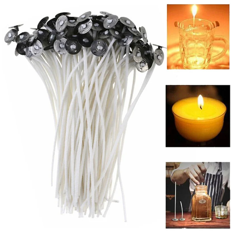 

100Pcs Cotton Candle Wicks Smokeless Wax Pure Cotton Core DIY Candle Making Pre-waxed Wicks Party Supplies 3/5/1015/20cm