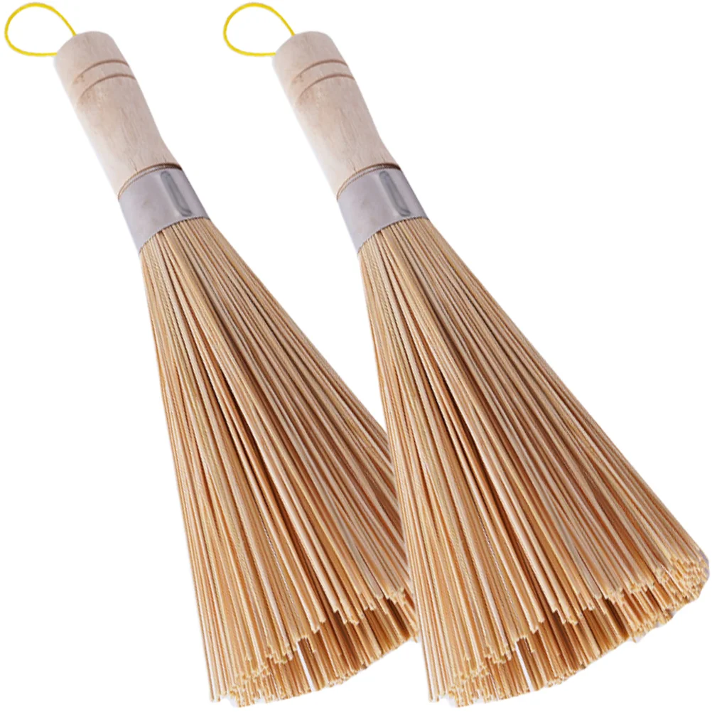 

2 Pcs Bamboo Scrub Brush Dishes Nonstick Pan Set Wok Accessories Pot Sets Cooking Nonstick Pot Brush Wok Brush