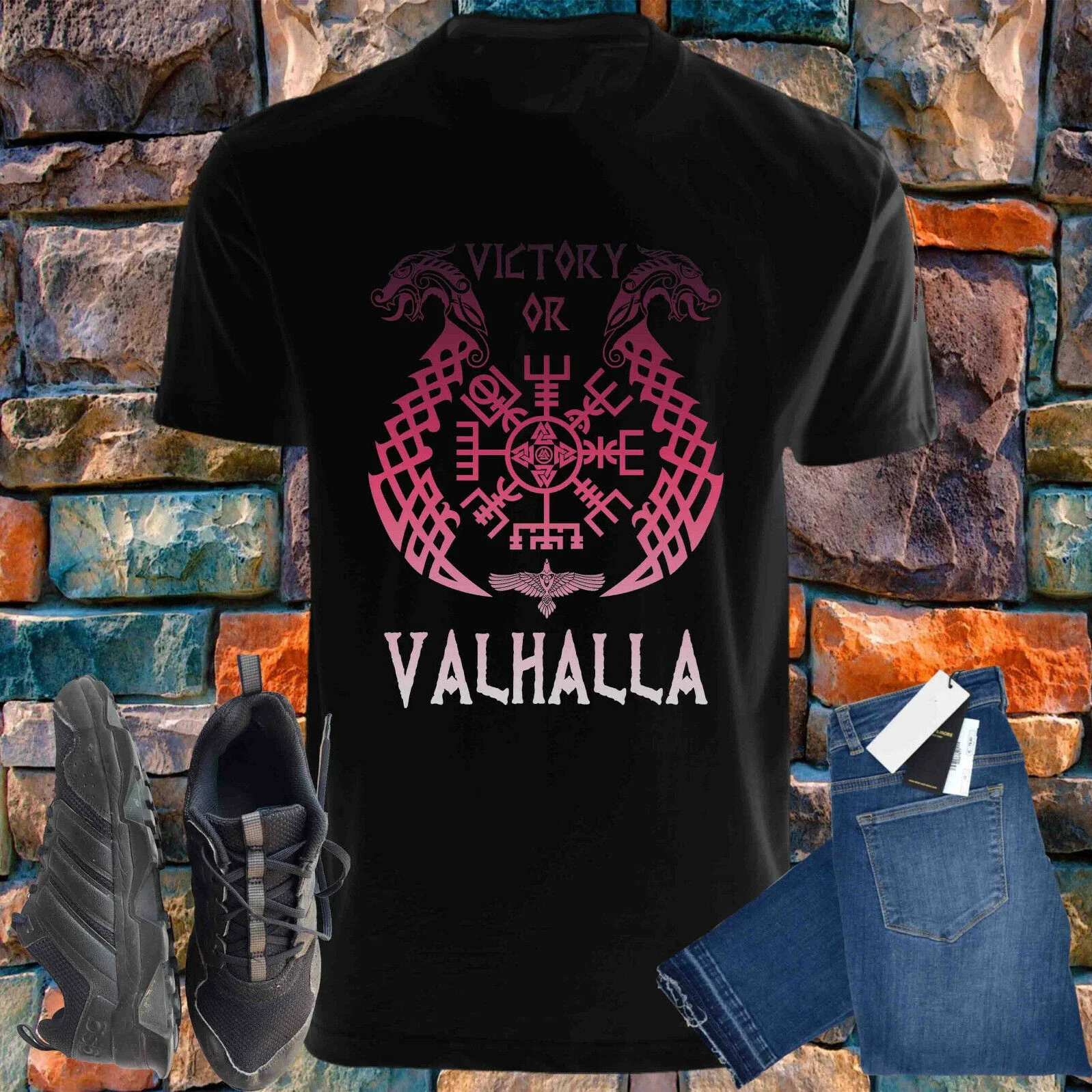 Черная футболка Victory Valhalla мужская летняя хлопковая с круглым вырезом и коротким