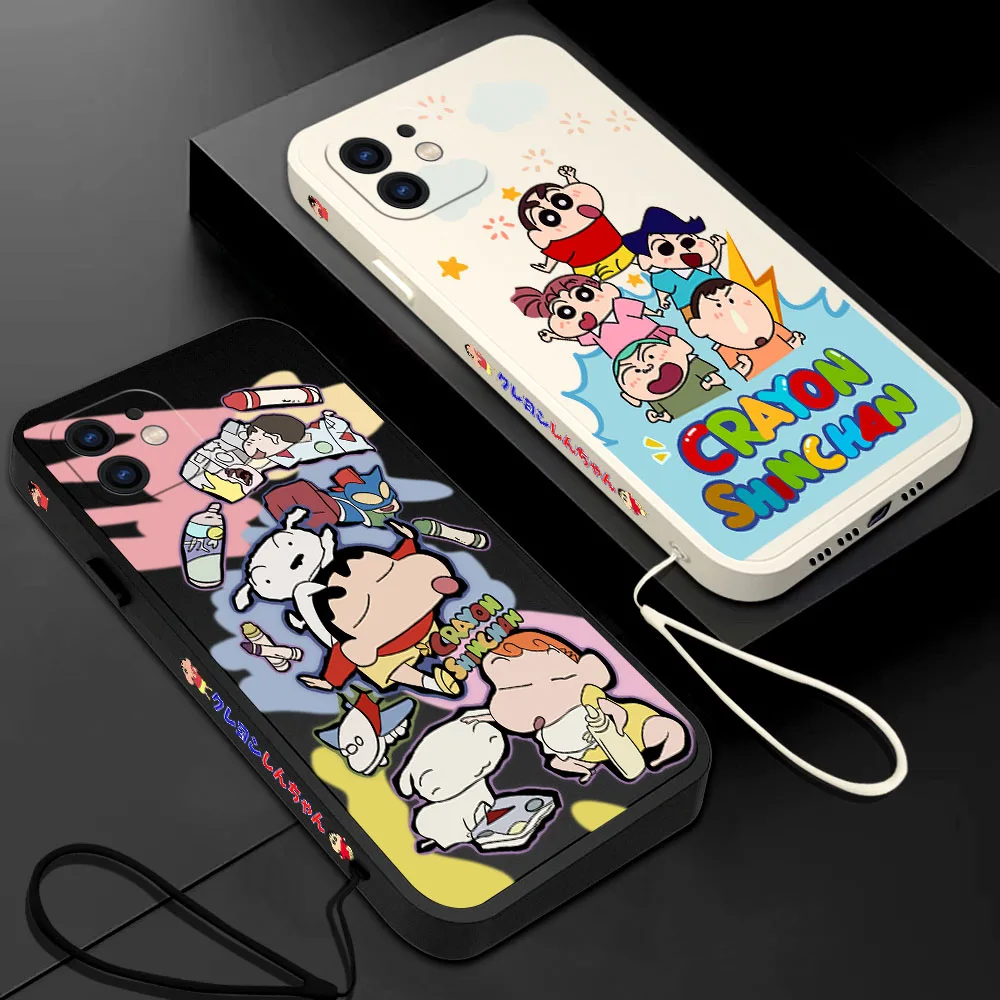 

Cartoon Crayons Shinchans Phone Case For Samsung Galaxy S23 S22 S21 S20 Ultra Plus FE S10 4G S9 S10E Note 20 With Lanyard Cover