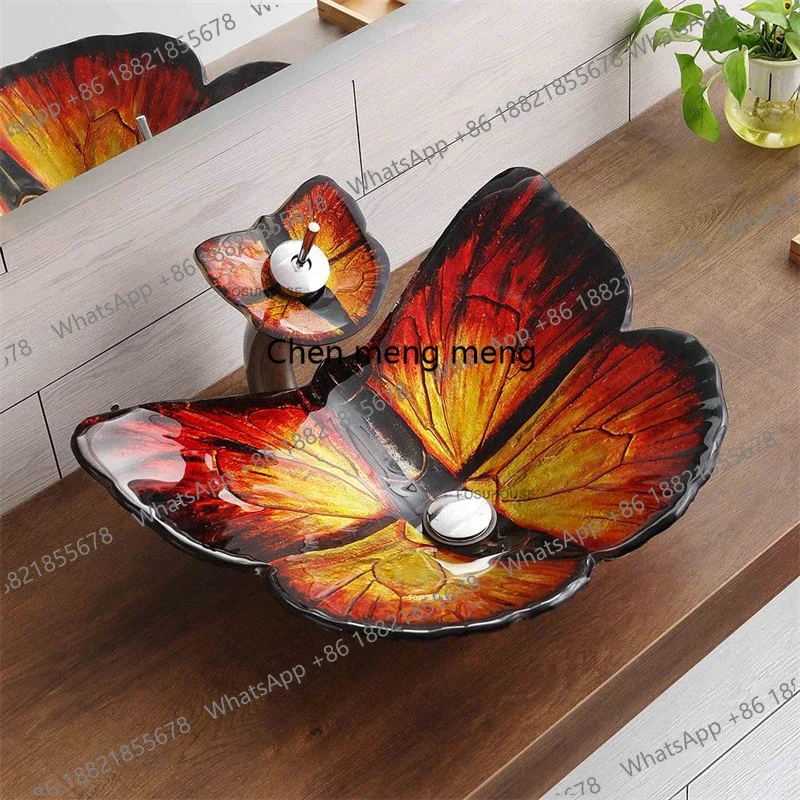 Фото Умывальники YL Nordic Hotel Butterfly: художественные накладные раковины для ванной комнаты, кухонные мойки, стеклянные раковины в японском стиле для сада №5
