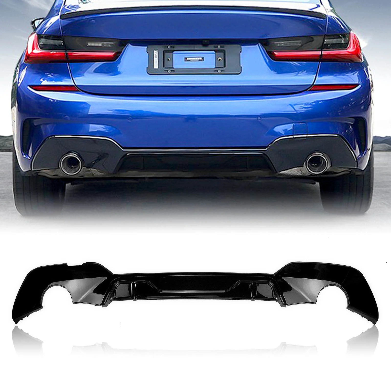 

330i Rear Bumper Diffuser Lip For BMW G20 G28 M Sport 2019 2020 Carbon Black Car Round Exhaust Mouth Spoiler Plate Boot Splitter