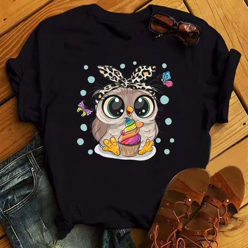 

2023NEW Trend New Women T-shirt Cute Owl Graphic Printed Female T Shirt Casual Harajuku Short Sleeves Kawaii Ladies Tshirts