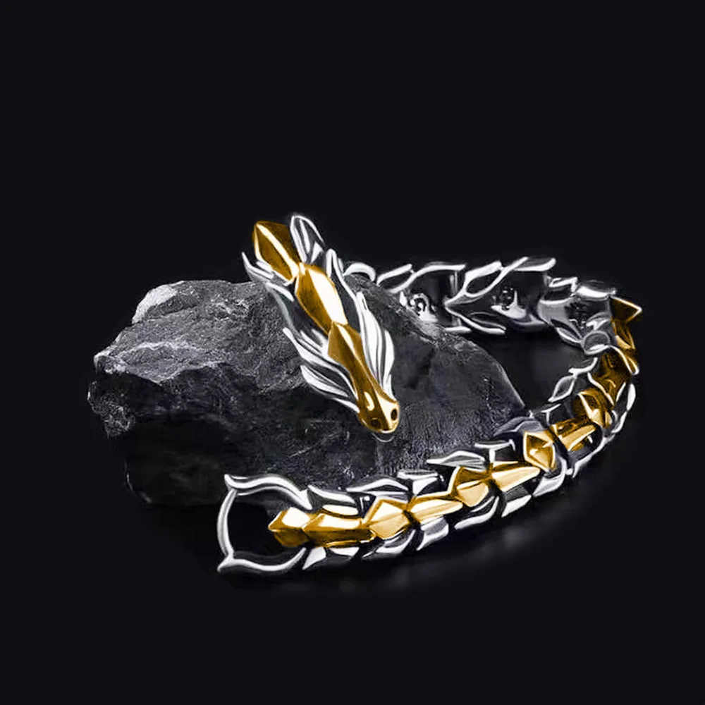 

Retro Personality Hip Hop Punk Dragon Head Zinc Alloy Chain Link Dragon Scale Men Bracelet Jewelry Accessories Gifts