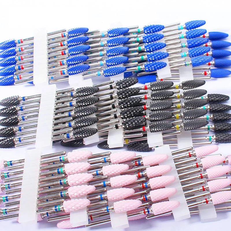 10pc/Set Ceramic Milling Cutter Pink Nail Drill Bits for Manicure Drills Electric Cuticle Remove Files Gel Polish Burr Tools