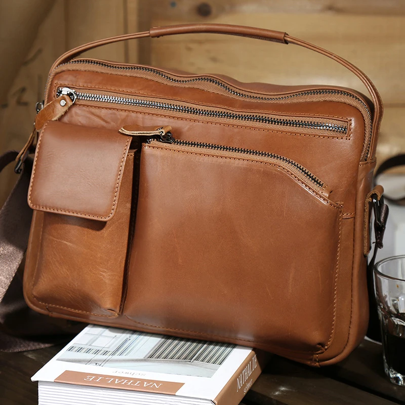 SUUTOOP Men's Shoulder Bag Multifunction Genuine Leather Crossbody Pack Casual Fashion Vintage Handbag For Male Female Women