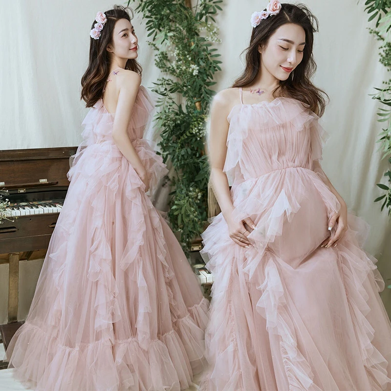 Women Photography Props Maternity Dresses Pink Elegant Wedding Pregnancy Pregant Dress Studio Shoots Photo Clothes