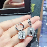 new luxury trendy silver plated geometric drop earrings for women shine cz stone full paved fashion jewelry wedding party gift