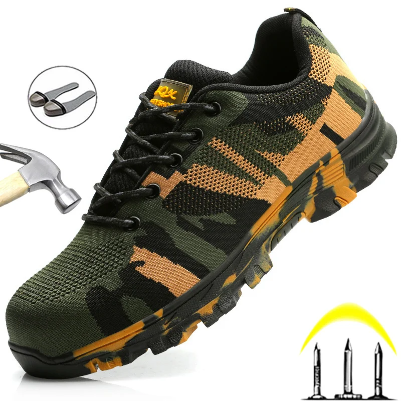 

Camouflage Steel Toe Shoes Work Sneakers Puncture-Proof Safety Shoes Men Construction Industrial Shoes Military Boots Men Shoes
