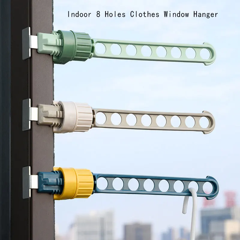 

Indoor 8 Holes Clothes Window Hanger Frame Drying Rack Balcony Laundry Hanging Clothes Rack Stand Space Saving