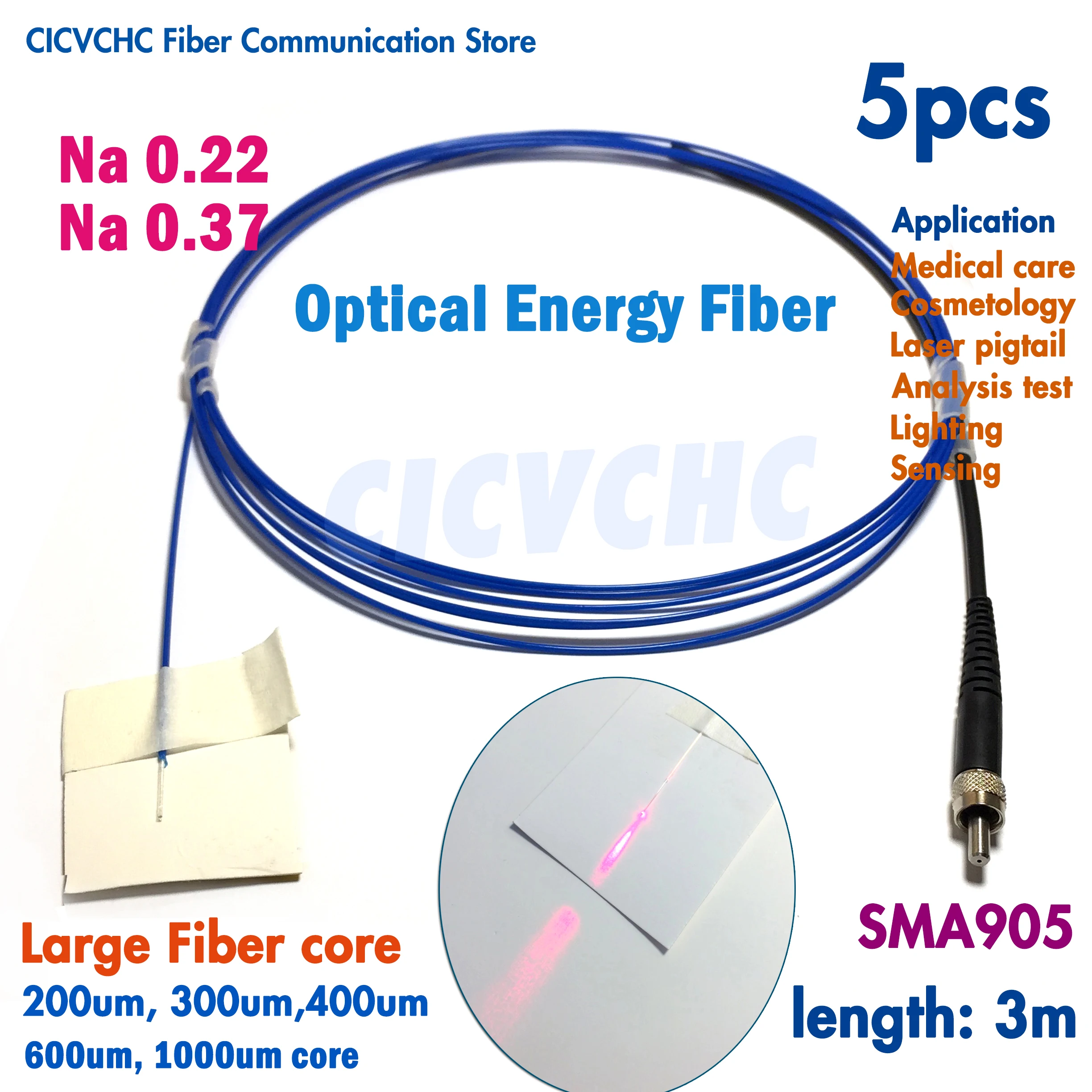 5pcs SMA905 Energy Fiber Optic Pigtail with 200um, 300um, 400um, 600um, 1000um Large Core Na0.22 or Na0.37