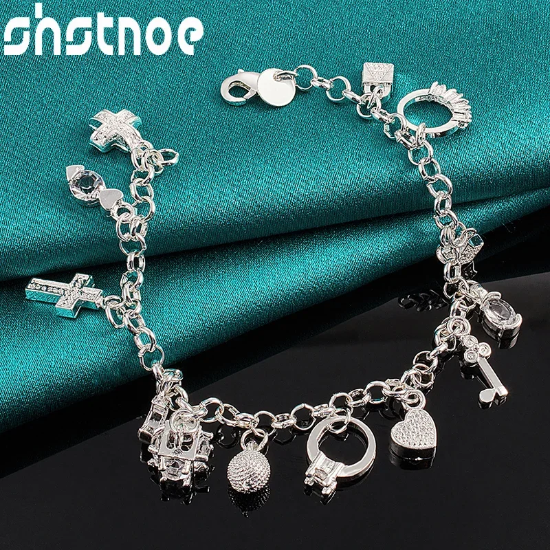 SHSTONE Стерлингового Серебра 925 пробы Луна Сердце Замок Крест Кольцо Браслет Для