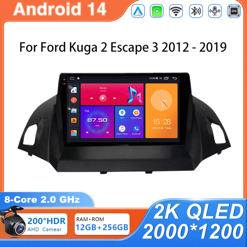 Автомобильный радиоприемник Android 14 для FORD C-MAX KUGA 2 ESCAPE 3 2012-2019 стереоудер
