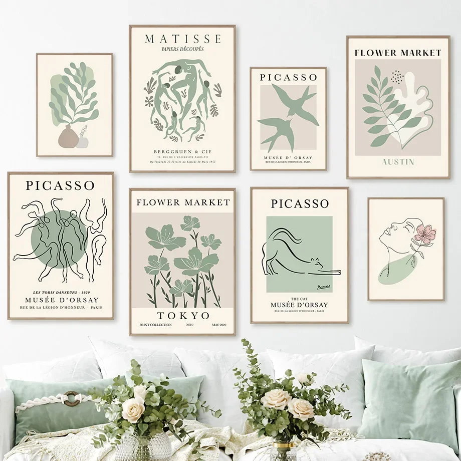 Настенная Картина на холсте с изображением листьев и кота цветов Пикассо