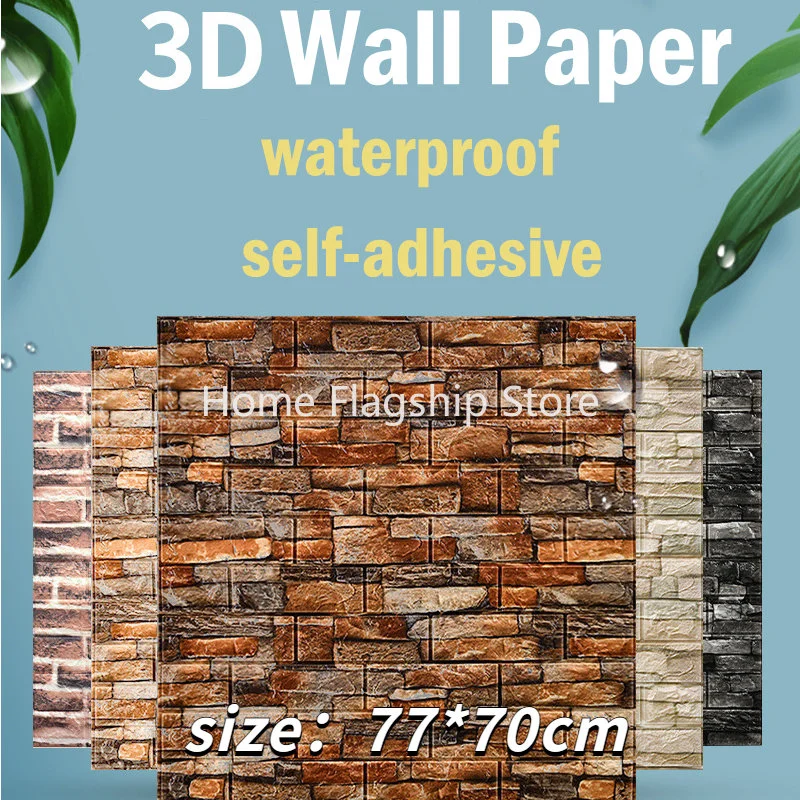 

1 PCS 77*70cm 3D Waterproof Self Adhesive DIY Imitation Brick Wall Sticker Bedroom Living Room Home Decor Wallpaper 2023