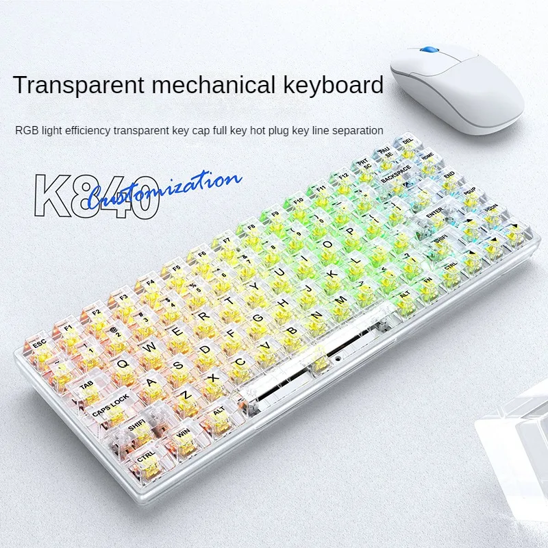 

K840 прозрачная механическая клавиатура, горячая Распродажа, индивидуальная светящаяся офисная игровая Механическая Проводная клавиатура для киберспорта