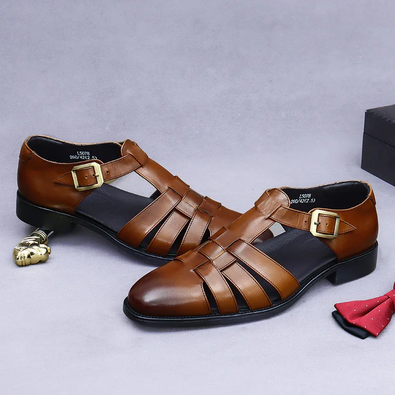 Сандалии в римском ретро-стиле мужские летние сандалии из натуральной кожи с
