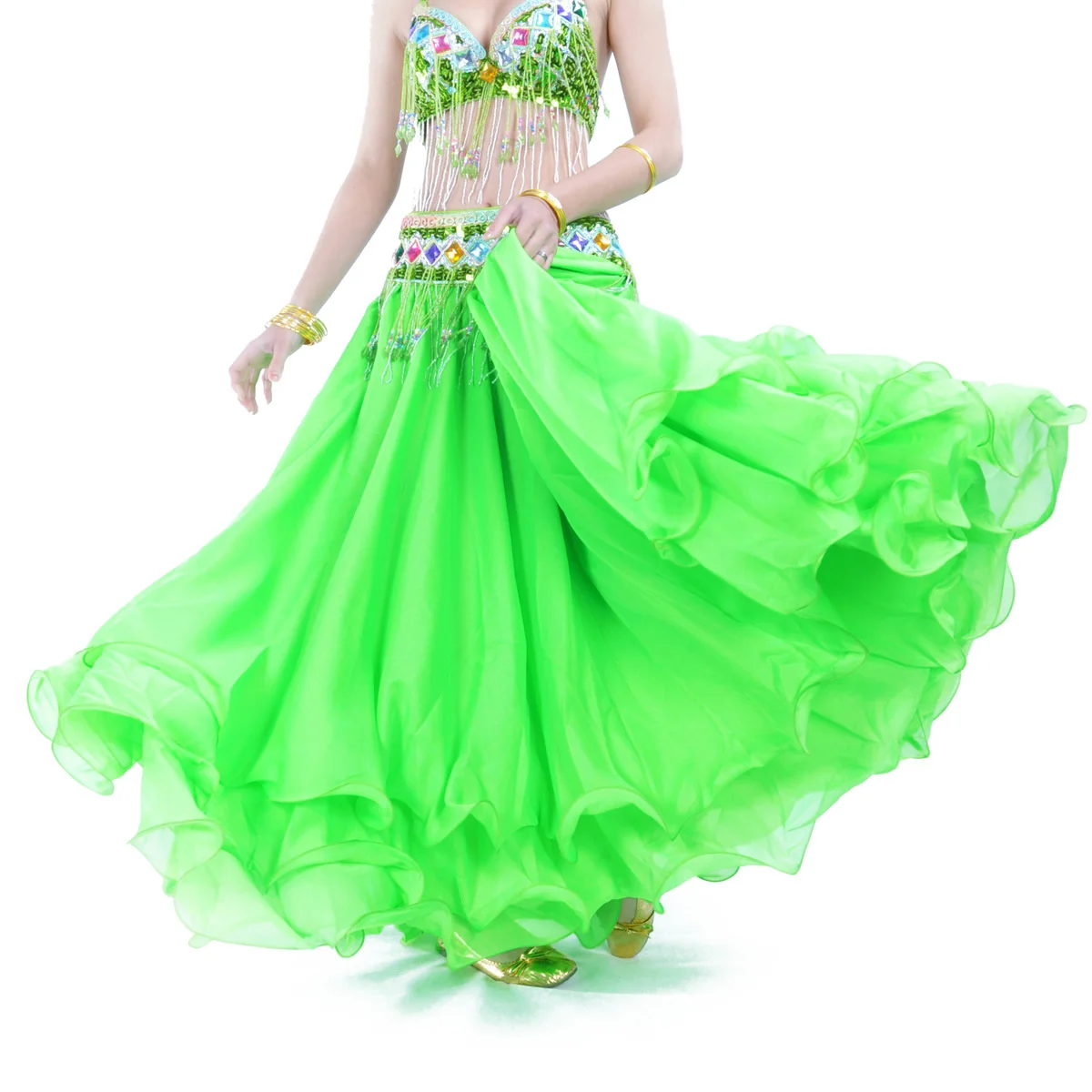 

New Belly Dancing Skirt Woman Chiffon Split Sexy Gypsy Spanish Flamenco Oriental Ethnic Performance Costumes