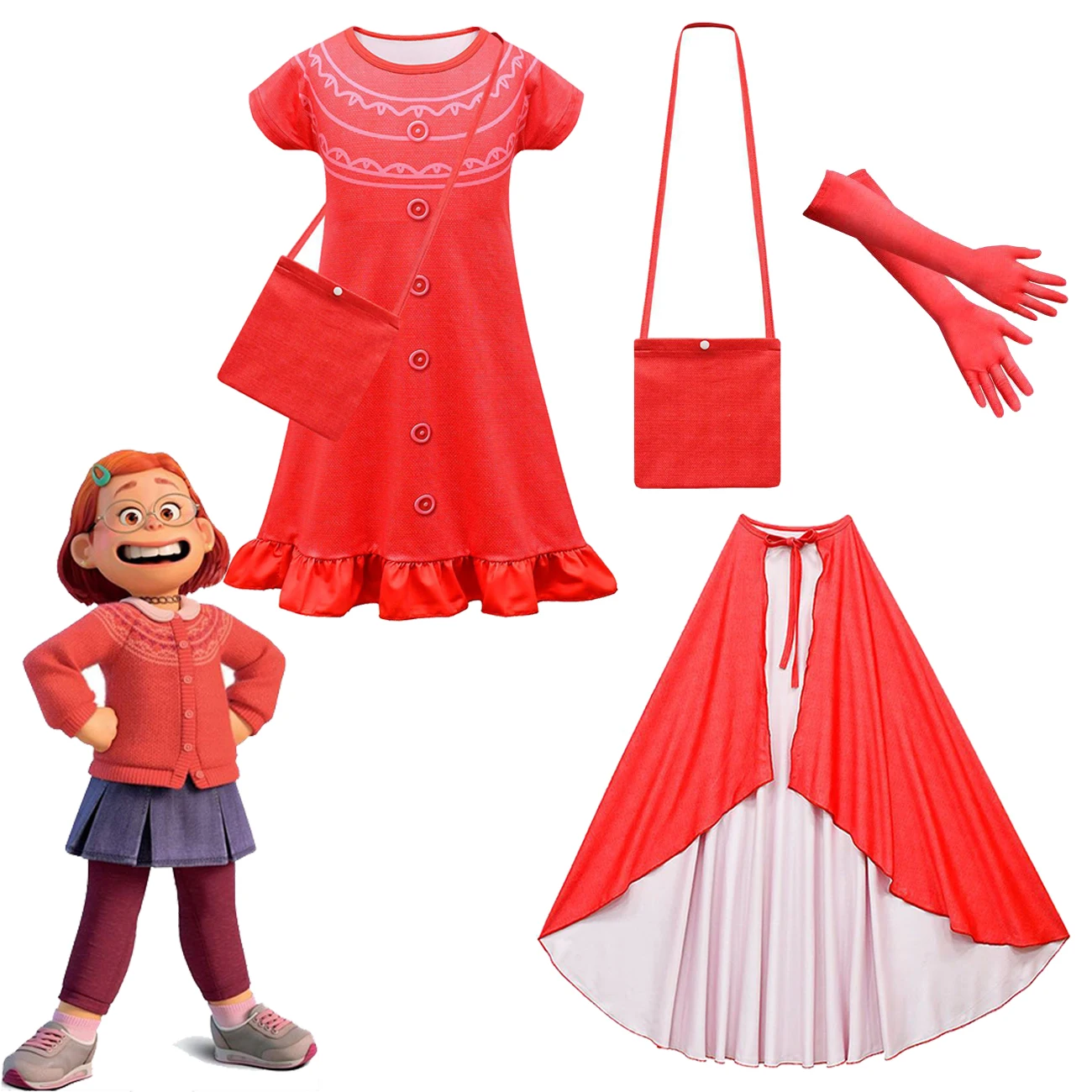 Детский костюм принцессы панда Мэй красное платье с принтом поворачивающееся