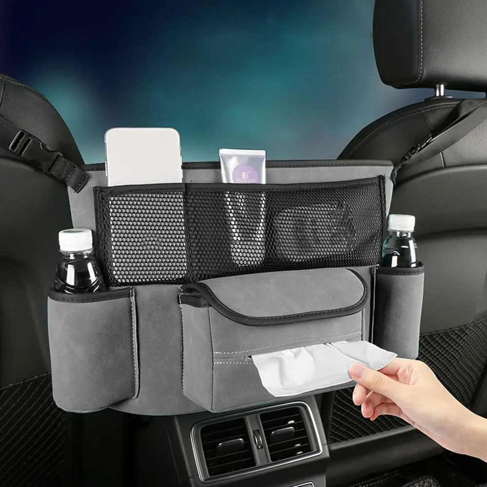 

Multi-Pockets Seat Organizer Luxury Car Storage Bag Tissue/Hand Bag/Bottle Holder Storage Nets Pocket Car Interior Accessories