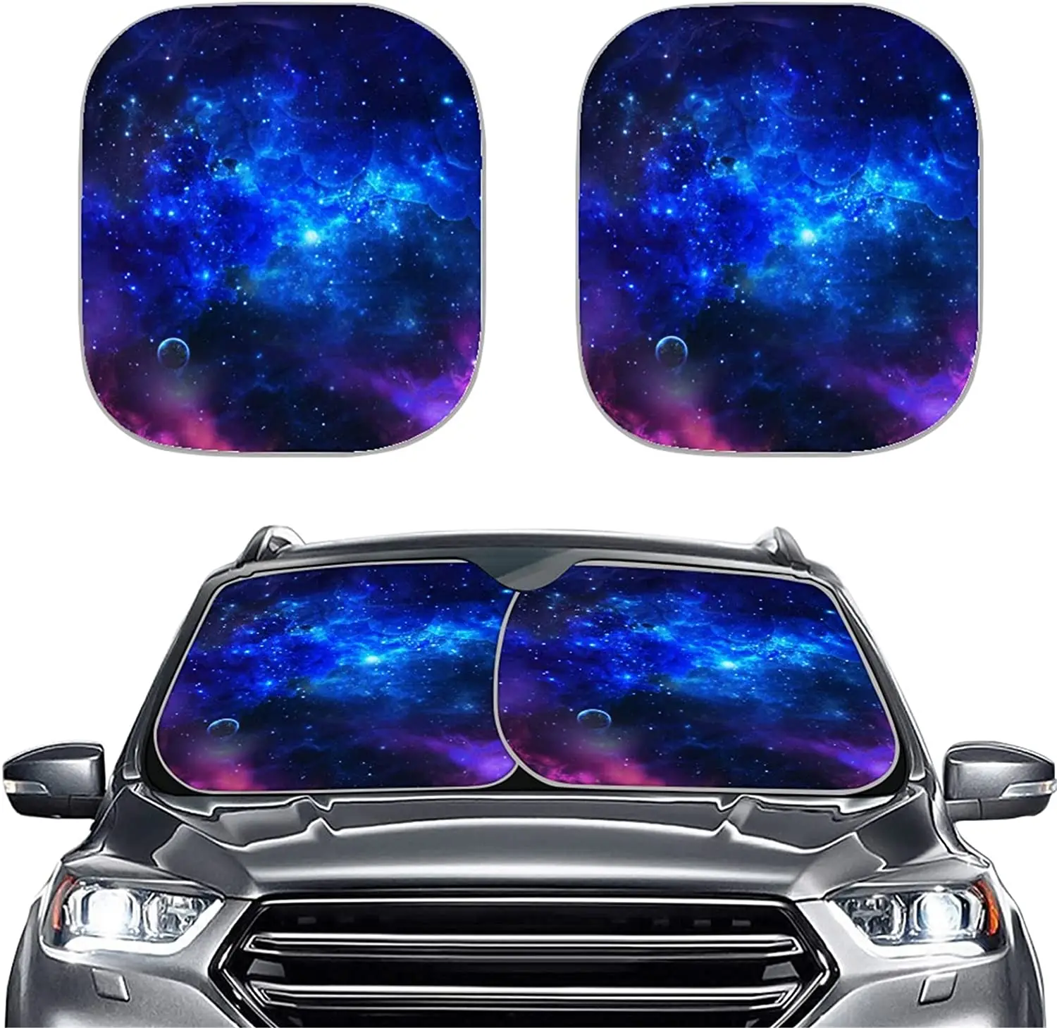 

Wanyint Starry Galaxy Blue Automotive Front Window Sunshades,2PCs Windshield Sun Shade,Auto Sun Blocker Visor Protector,Foldable