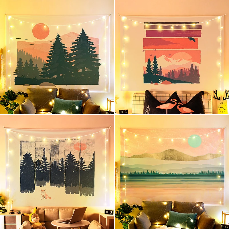 

Hand-painted Board Painting Tapestry Living Room Mountain Peak Inn Aesthetic Room Decor Tapestry Wall Hanging Decoration Mural
