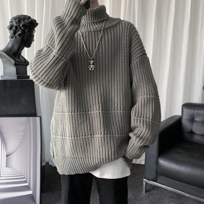 

Autumn Winter Mens Casual Turtleneck Pullover Men's Long Sleeve Rollneck Sweater Korean Style Fashion Warm Knitted Sweater