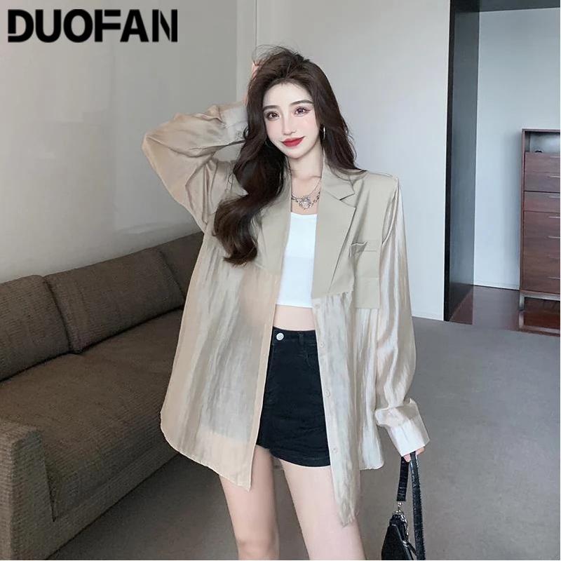 

DUOFAN Blazers Women Leisure Cozy Summer Sun-proof Jacket Korean Style Elegant Loose Simple Vintage Coat Female Clothing