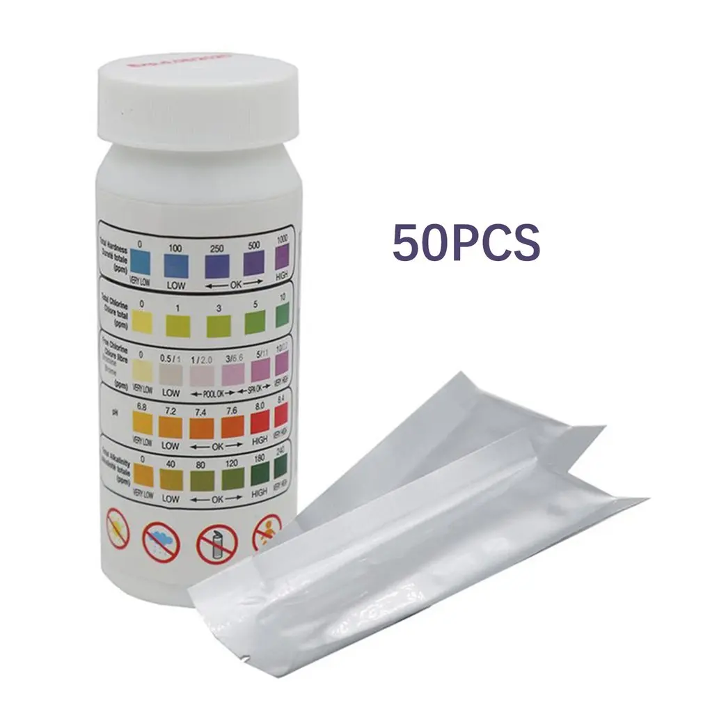 

50Pcs 5-in-1 Water Quality Test Strip For Checking Water Quality Test Aquarium Fish Tank Swimming Pool Drinking Water Test Strip