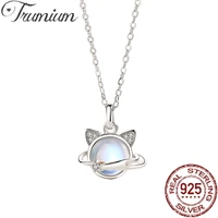 trumium 925 sterling silver planet cat necklaces for women niche moostone zircon collarbone chain party jewelry gifts girls