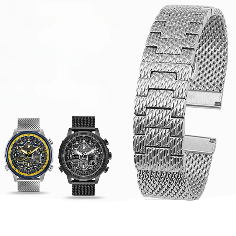 

For Citizen 22 23 Double Press Buckle Watchband Men's Blue Angel Jy8037/8031 Air Eagle Quality Solid Stainless Steel Accessories