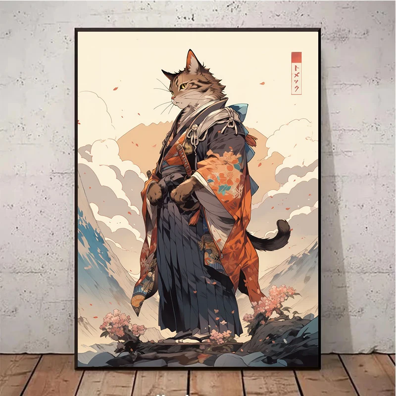 Японские Аниме-постеры в виде самурайского животного тигр кот волк печать на