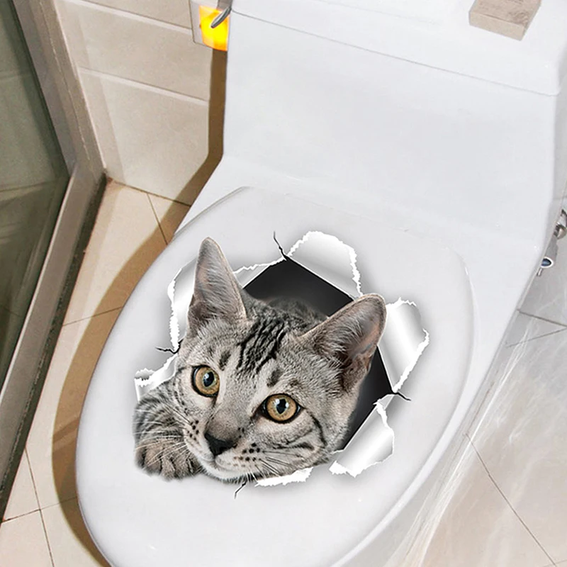 1 Шт. Забавные 3D Наклейки Для Туалета В Форме Котят Водонепроницаемые С Животными
