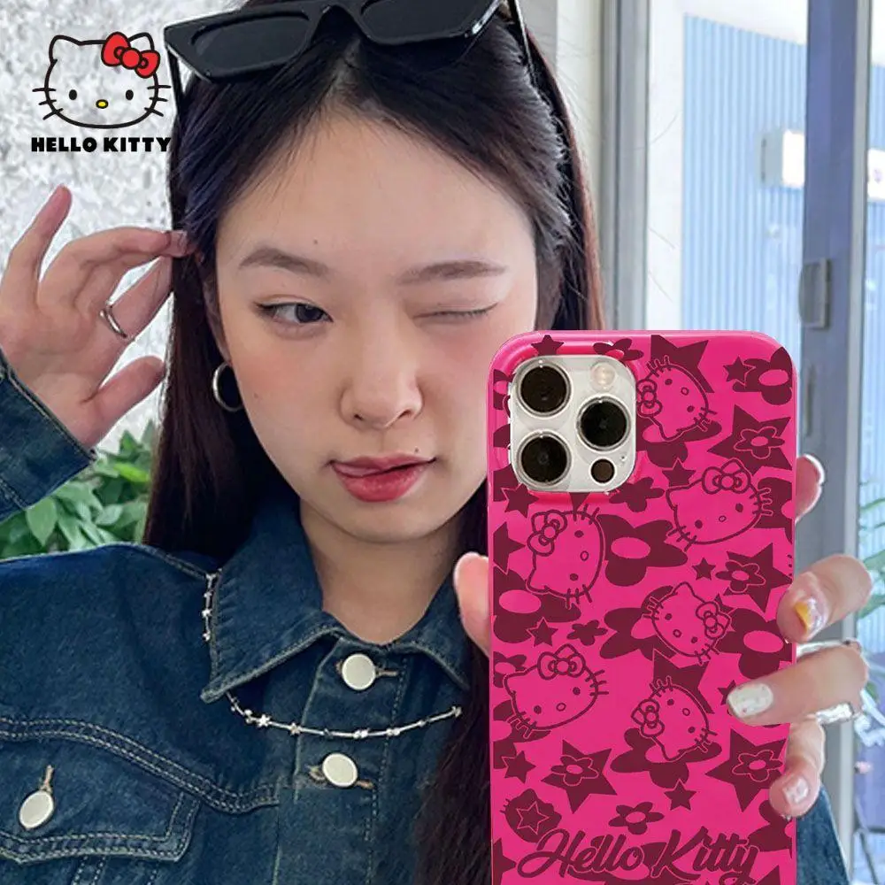 

Модный чехол для телефона Hello Kitty для Iphone 14 Kawaii 13Promax Kuromi Sweet 12, креативный 11 защитный чехол, декор для девушек, студенческий подарок