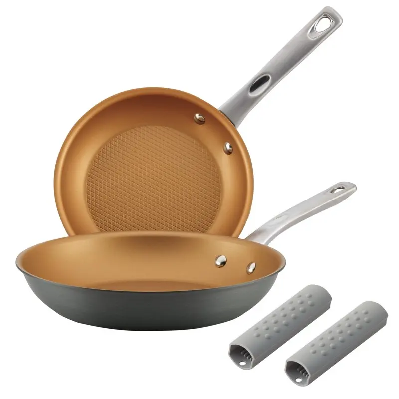 

Fast Shipping Ayesha Hard Anodized Aluminum Skillet Twin Pack with Silicone Handle Sleeves