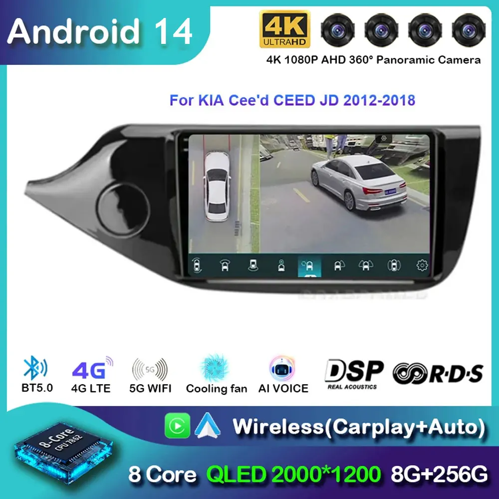 Автомобильный радиоприемник Carplay на Android 14 для KIA Cee ɽ CEED JD 2012 2013-2018 навигация