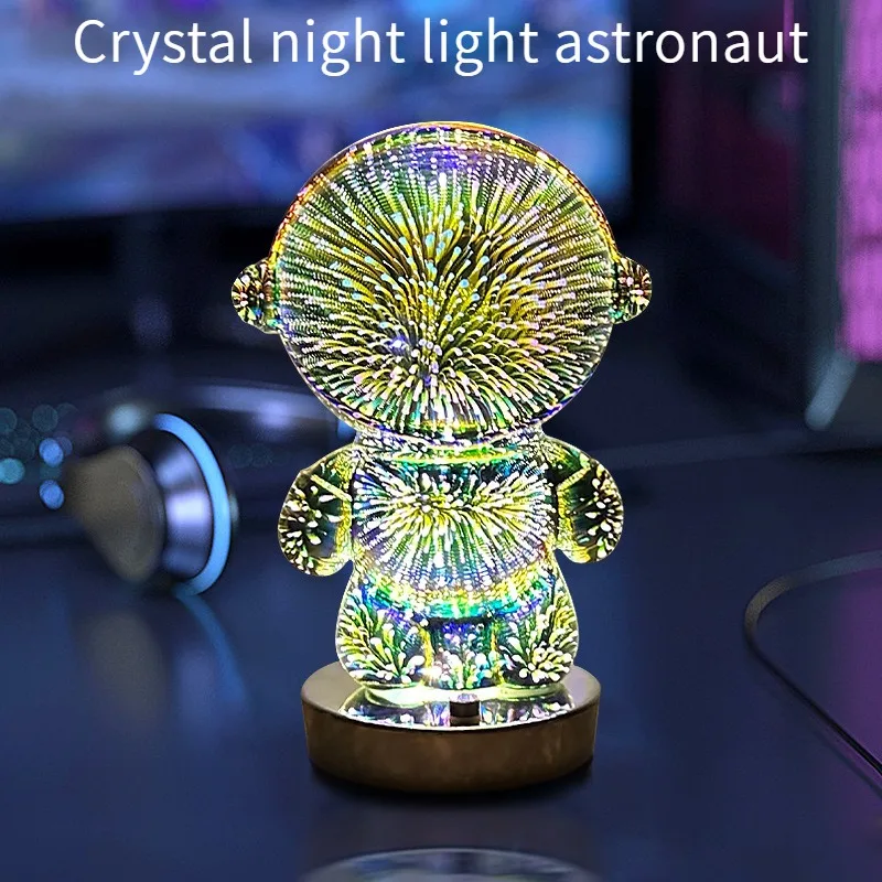 

3D Space Astronaut Fireworks Night Light, Touch Switch, USB Rechargeable, Glass Material, Gift Desk Decoration"
