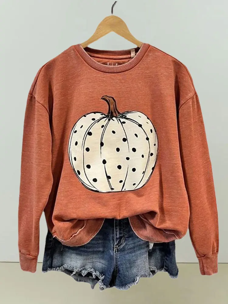 

Halloween Pumpkin Print Pullover Sweatshirt, Casual Long Sleeve Crew Neck Sweatshirt For Fall & Winter Women's Clothing