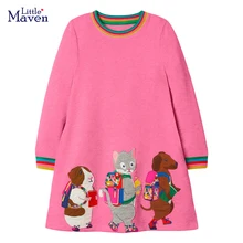 Little maven 2022 Baby Girls Long Sleeves Dress Cotton with Lovely Animals Autumn Casual Clothes for Kids 2-7 year