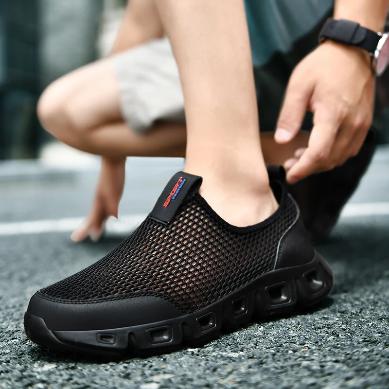 Unisex Sneakers Men Women Walking Shoes Mesh Breathable Flats Slip on Couple Casual Trekking Shoes