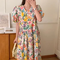 floral flowers short sleeved long summer style dress fashion blouses 2022 cheap vintage clothes for women female clothing